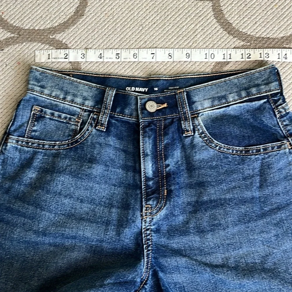 Old navy high-rise sky high adjustable waist Frayed-Hem blue jean shorts